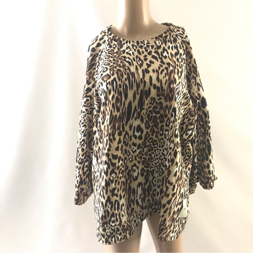 Two Way Top Womens L/XL Leopard Print Blouse Long Sleeve Shirt Casual Beige New